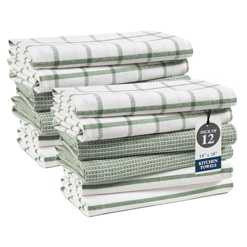 LANE LINEN Kitchen Towels Set - Pack of 12 Cotton Dish Towels for Drying Dishes, 18”x 28”, Premium Hand Towels, Tea Towel, Quick Drying Kitchen Towel Set - Olive