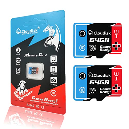 Cloudisk 2Pack Micro SD Card 64GB U3 Class 10 Micro SDXC High Speed Memory Card Optimized for Gaming, Cell Phone, Camera, Tablets and Drones