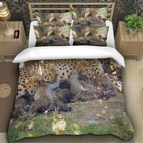 Housse de couette guépard 140x200cm pour fille parure de lit microfibre 3D animaux