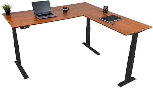 Stand Up Desk Store Escritorio eléctrico en forma de L de madera recuperada con marco EZ para montar (marco negro), parte superior de abeto natural