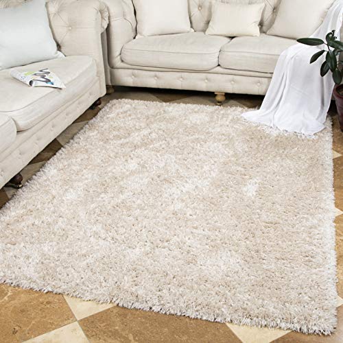 Ottomanson SHG2762-7X10 Solid Shag Rug, 6'7" x 9'3", Cream