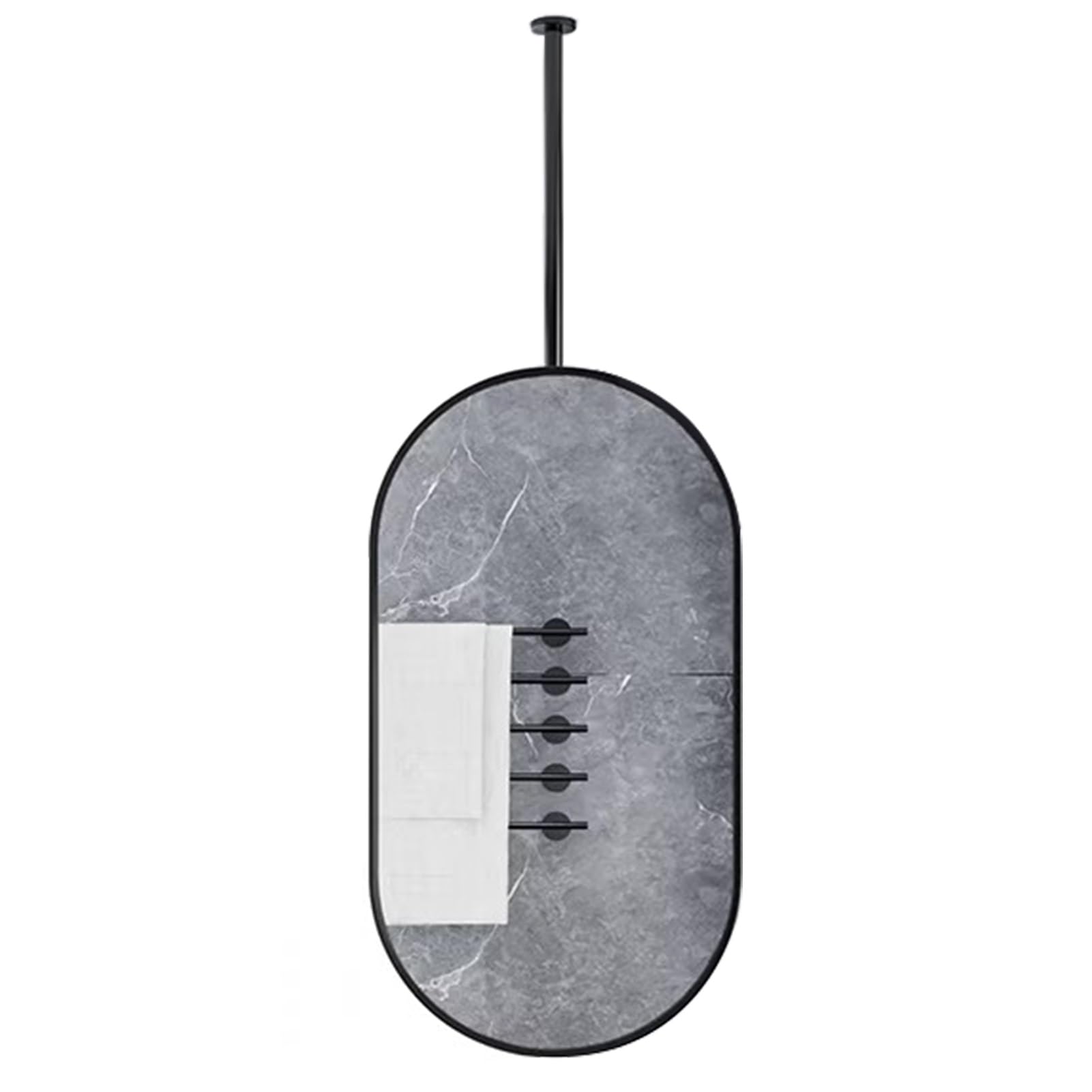 FGXHHS Ceiling Mounted Oval Mirror, Home Hotel Floating Bathroom Vanity Makeup Mirrors, Black Metal Framed Decor Hanging Mirrors(50cmx70cm)
