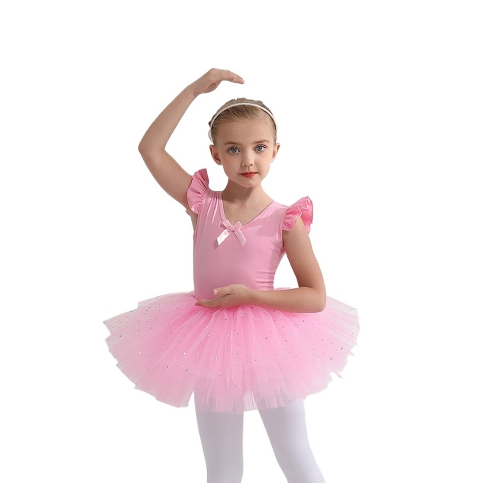 Vestito Da Ballerina Bambina Ballet Dress Gymnastics Leotards for Girls Kids Puff Sleeve Dancewear Chiffon Tutu Skirts Bowknot Dance(Blue,130)