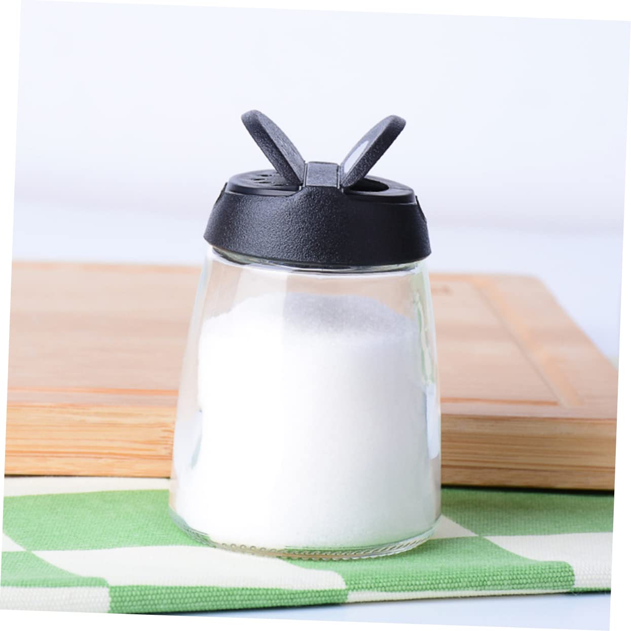 Amosfun 12 Stck. Teiliges Gewürzglas mit Doppeldeckel Lebensmittelecht Wiederverschließbar für Salz Pfeffer Gewürze Schwarzes Design Platzsparend für Küche und Grill