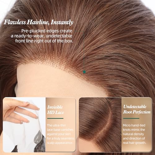 Image of Brown Wig Human Hair Pre Plucked Straight Short Bob Wigs 5x6 UHD Lace Front Wigs Remy Real Human Hair for Women 14Inch