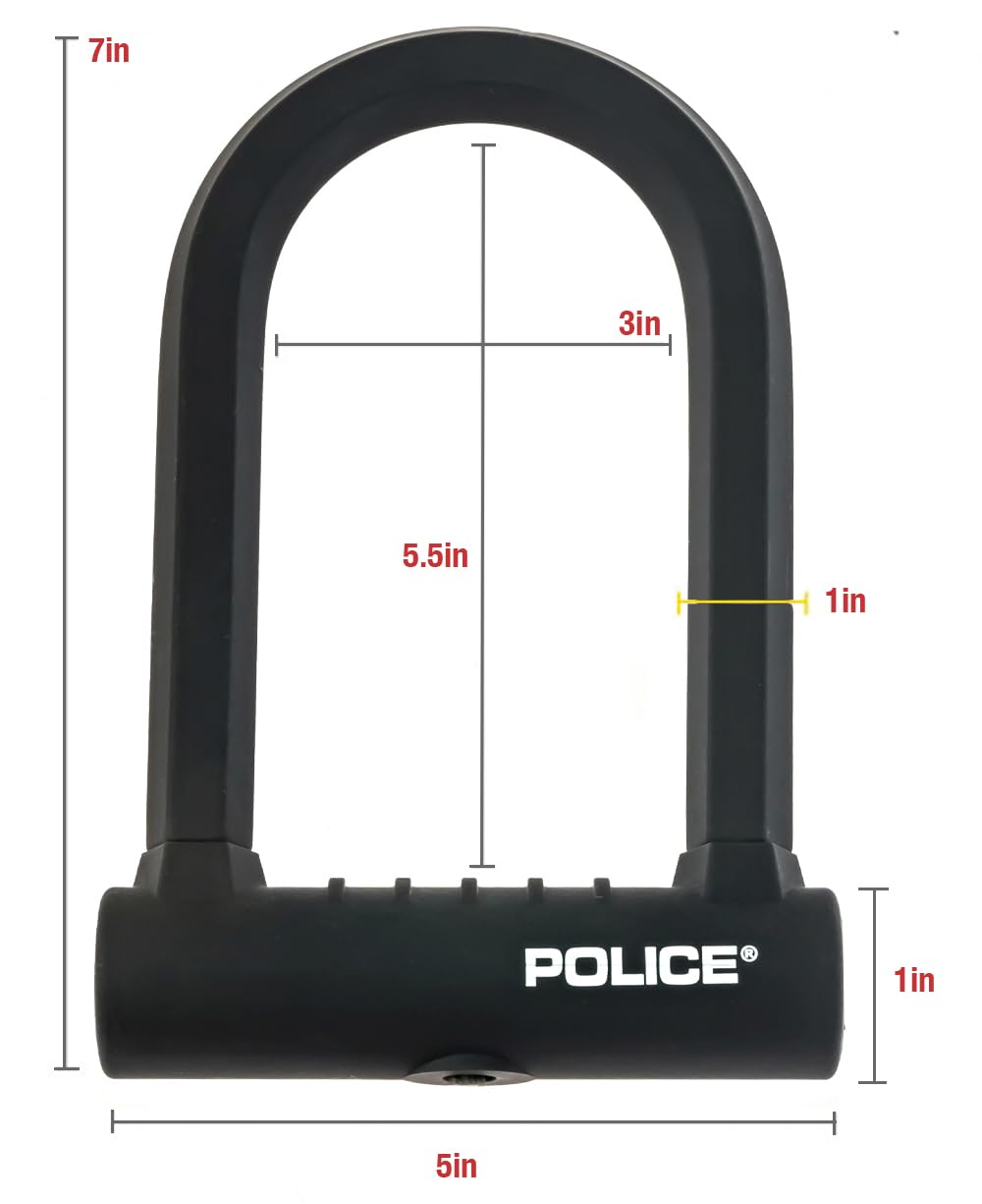 POLICE Candado de bicicleta con llave, candado en U para bicicletas, candado para scooters, equipo al aire libre, candado de bicicleta recubierto de silicona con cable, color negro