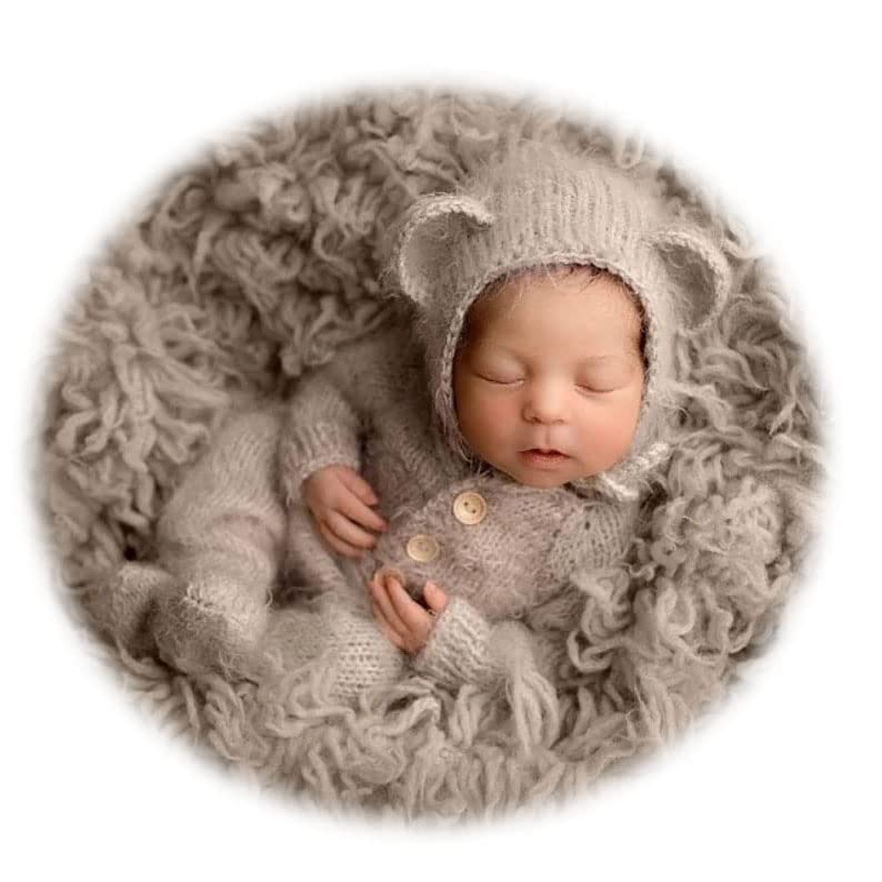Image of Ederafoto 2Pcs Newborn Photography Props Boy Photo Posing Outfits Baby Photoshoots Costume Girl Crochet Bear Hat Romper