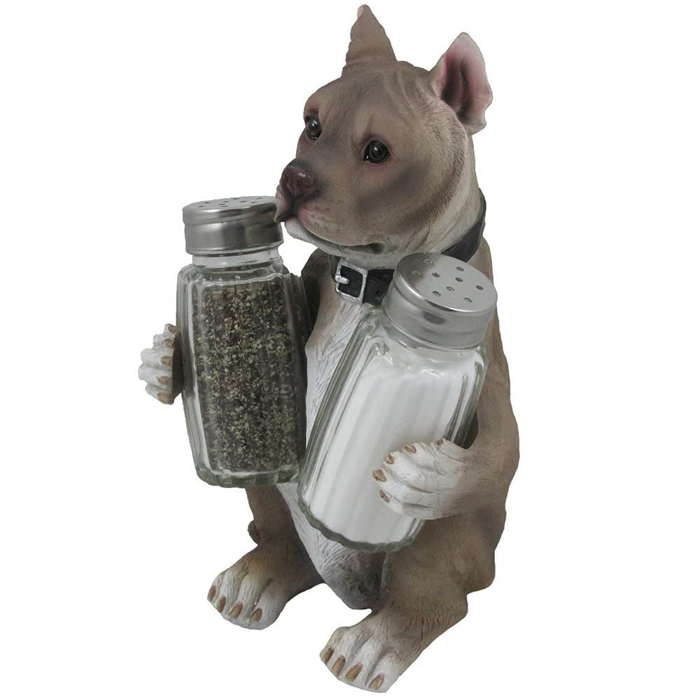 Juego de salero y pimentero decorativo de cristal Pit Bull con soporte en estatuas y esculturas de perro y Pitbull decoración de mesa de cocina regalos para los amantes de las mascotas
