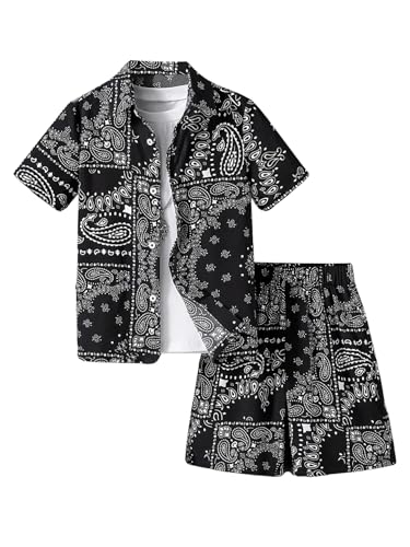Image of GORGLITTER Boy's 2 Piece Outfits Paisley Short Sleeve Button Down Shirt and Shorts Set