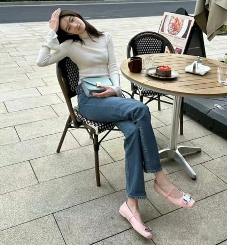 Divanne Ballet Flats for Women, Bowtie Mary Jane Flats Square Toe Ballerina Shoes with Strap3