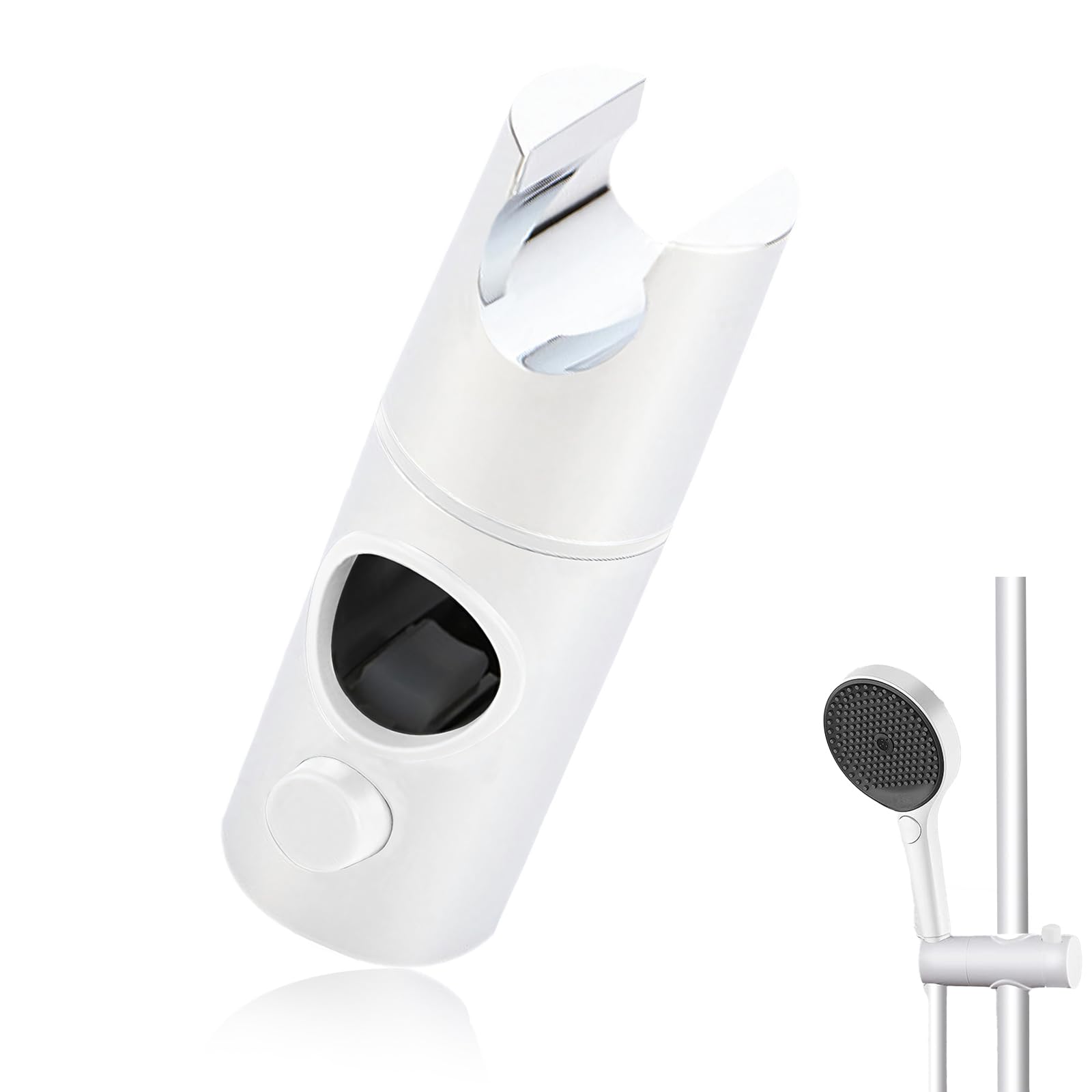 Zyetgh White Shower Head Holder, Shower Head Holder Replacement 360° Rotation Shower Holder Bracket Adjustable Shower Riser Rail Slider For 24Mm Shower Rods (White)