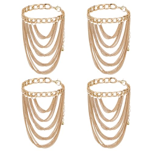PH PandaHall 4pcs Cheville à Pompon Multicouche Doré Chevilles pour Talons Hauts Chaîne de Cheville à Franges Réglable pour Chaussures de Femme Bijoux de...