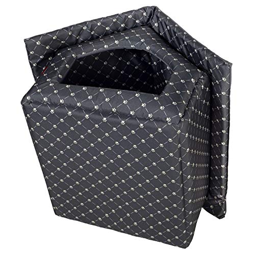 Elegant Hundehöhle, Hundehütte | Größe XL: 44 x 55 x 43 cm | Farbe: Schwarz - Muster: Pfoten | Hundehaus für mittlere und Große Hunde | Katzenhaus, Katzenhöhle