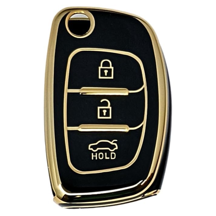Image of SIAGO TPU Key Cover Compatible with Hyundai i 20, Xcent,Verna Flude 3 Button Flip Smart Key Cover (Black Pack of 1)