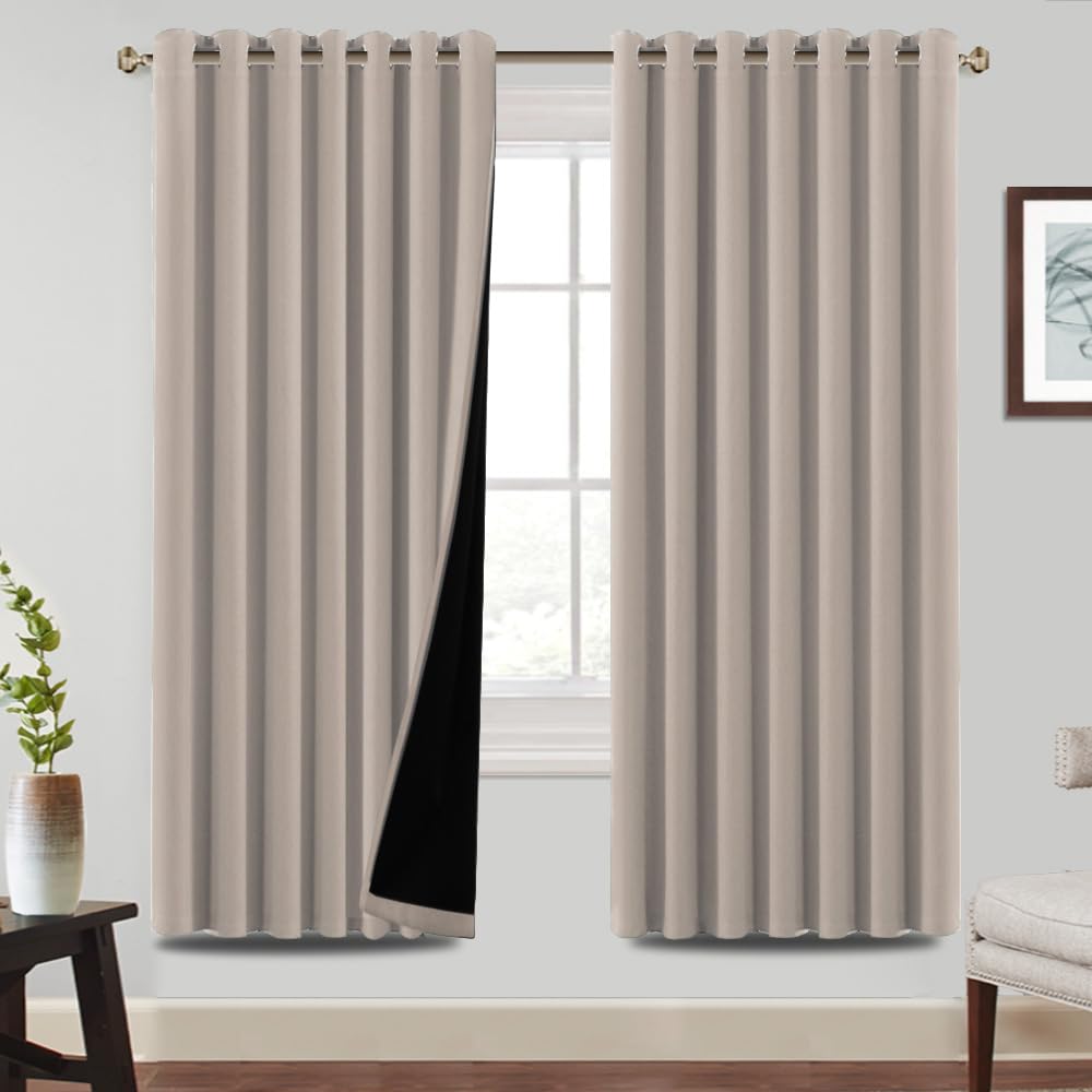 Thermal Insulated 100% Blackout Bedroom Eyelet Curtains 2 Panels 90x72 Inch