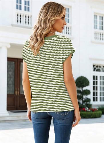 Image of SAUKOLE Women's Sweater Vest Casual V Neck Cap Sleeve Knit Pullover Tops | 2026 Spring Clothes, Soft Knit Shirts, Short Sleeves T-shirts, Tunic Blouses, Sweater Tank Tops