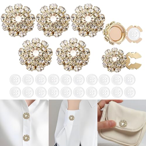 5 Sets Rhinestone Buttons Covers for Women, Gold Decorative Buttons