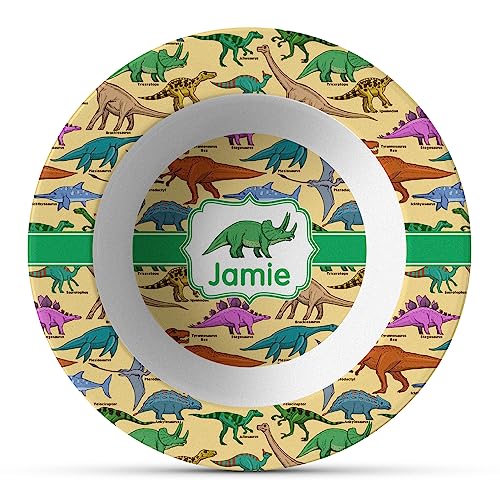 Personalized Dinosaurs Plastic Bowl - Microwave Safe - Composite Polymer