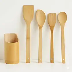 Kit Jogo Talheres 5 peças em bambu