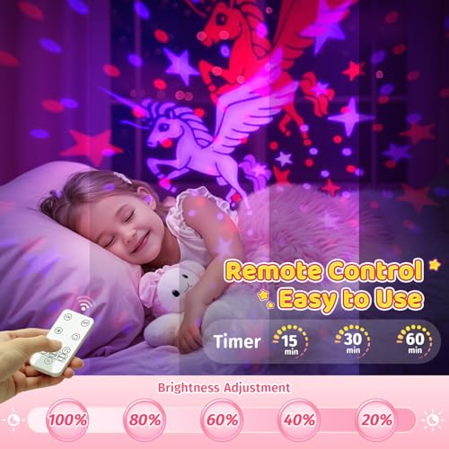Image of PIKOY Night Light for Kids, 90 Modes+6 Films+Dimmer+Timer+Remote Kids Night Light Projector, Rechargeable Built-in Battery+360 Silent Rotation Butterfly /Princess /Mermaid Room Decor,Girl Toys /Gifts