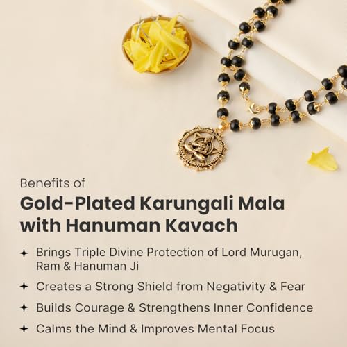 Image of Astrotalk Karungali Malai with Hanuman Kavach Pendant | Karungali Mala Original 54 Beads | Blessings of Lord Hanuman & Murugan | Divine Mala for Protection & Strength | Gift for Man & Woman