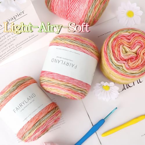 Image of Katech Ombre Yarn for Crocheting-Gradient Cake Yarn-4x100g 60% Cotton 30% Acrylic 10% Wool-Ombre Multicolor Soft Rainbow Cotton Crochet Yarn for Scarves, Shawls, Blankets and Garments(H)