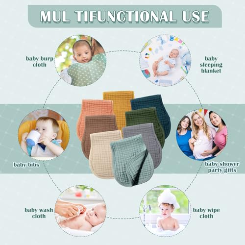 Image of Frienda 8 Pack Muslin Burp Cloths for Baby Large 20 x 10 Inch Cotton Burp Rags for Spit up Drool Absorbent Soft Multicolor Wash Cloths Diapers for Newborn Girl Boy Essential Shower Gift(Vivid Color)