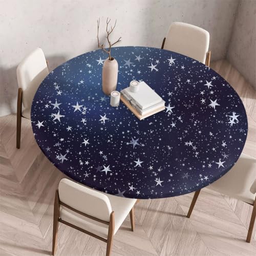 Fansu Toalha de mesa redonda com borracha elástica, toalhas de mesa ajustável com bordas elásticas antimanchas, laváveis, para mesa de atering, sala de jantar exterior e jardim (estrelas azuis, 70 cm)