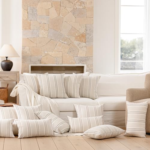 Image of Hckot Throw Pillow Covers 12x20 Set of 2 Taupe Pillow Covers Farmhouse Decorative Pillows Textured Linen Square Cushion Covers for Sofa Couch Bed Living Room Decor(Taupe)