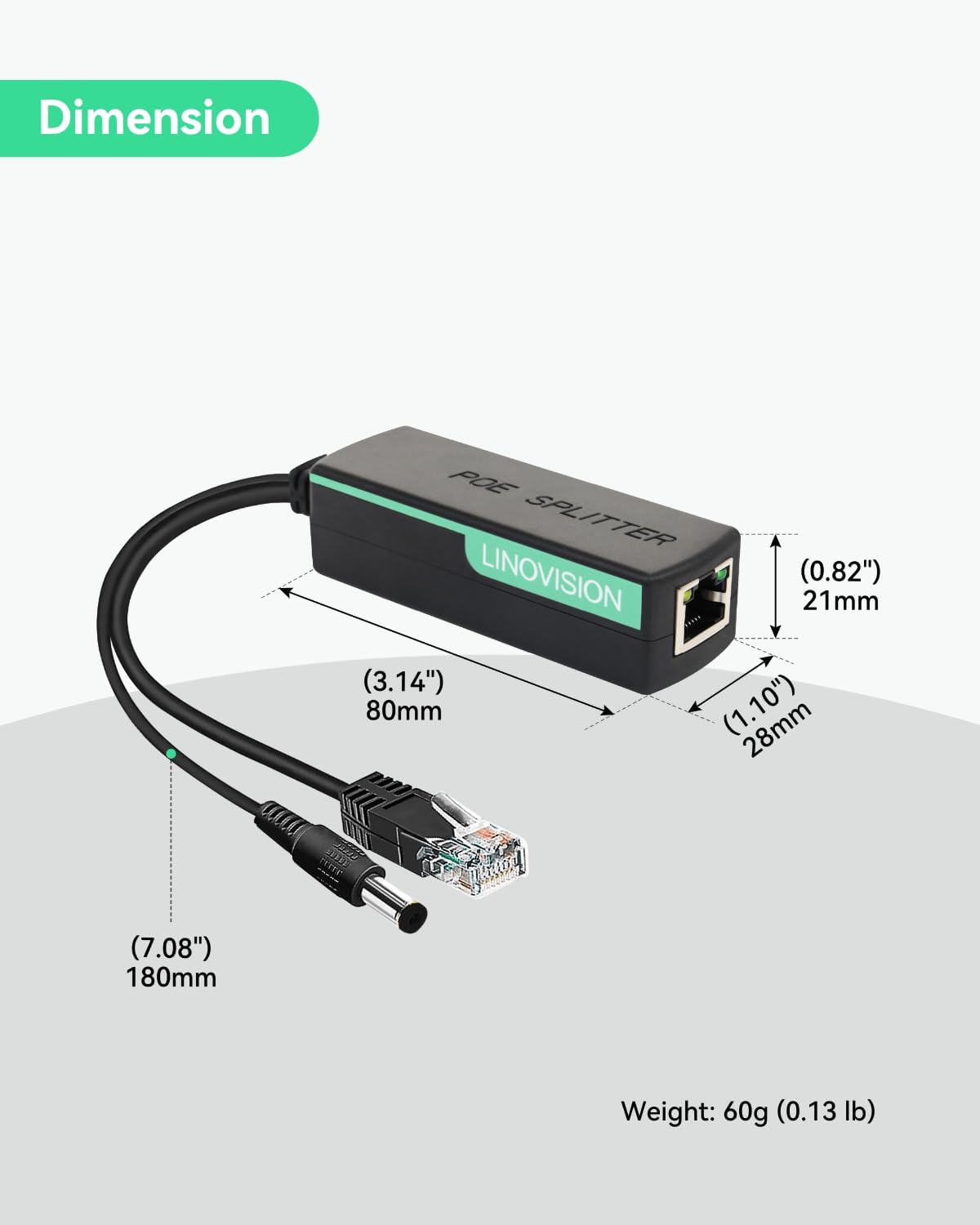 LINOVISION POE Splitter with DC12V 2A Output, 10/100Mbps Power Over Ethernet Splitter, IEEE802.3af/at POE to DC Power Supply for Security Cameras, Speaker, VoIP Phone (2 Pack)