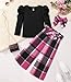 MIGU 2T-3T Girl Clothes Cute Toddler Girls Outfits Black Puff Sleeves Cotton Long Sleeve Tops Cherry Pink Plaid Pants Headband 3Pcs Girls Fashion Se
