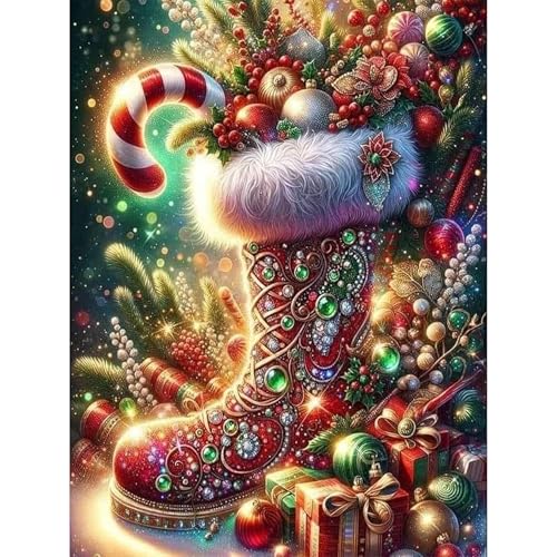 Image of Boots Stamped Cross Stitch Kits for Adults -Christmas Embroidery Kits for Beginners Adults,11 CT Patterns Dimensions Counted Cross Stitch Kits for Adults Arts Craft 12x16 inch