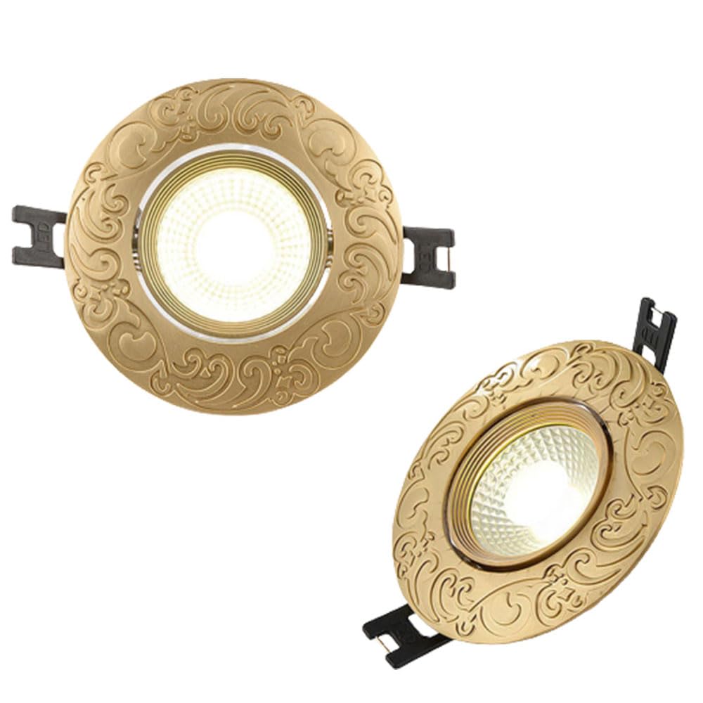 WLBHWL 4 Inch LED Gimbal Retrofit Recessed Light Dimmable, Brass Hand Carved Finish Directional LED Eyeball Can Light for Ceiling, Adjustable LED Downlight,