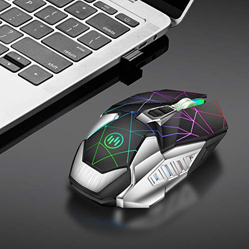 Coener T10 Mouse Gaming Wireless, 2.4G Mouse da Gioco con 3 DPI Regolabile,7 Colori LED Light per PC Laptop Notebook Gamer (Nero)