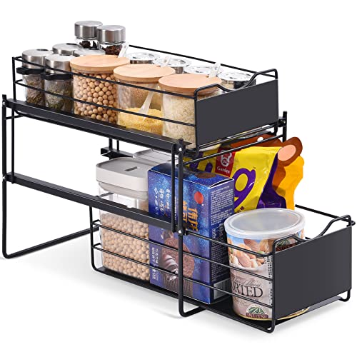 APEXCHASER 2 Etagen Küchenschrank Organizer, Unterschrankregal,Schublade Aufbewahrungs Organisator, Schubladenregal, Unter Dem Waschbecken Regal für Küche, Badezimmer, Büro, Schrank Schwarz Cover