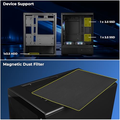 Image of Zebronics Gaming PC Cabinet, mATX /Mini-ITX Compatibility, AIO Cooler Support, 120mm ARGB Fans, Tempered Glass Design, Optimized Airflow, Magnetic Dust Filter, Bottom PSU, USB 3.0 (Maximus, Black)