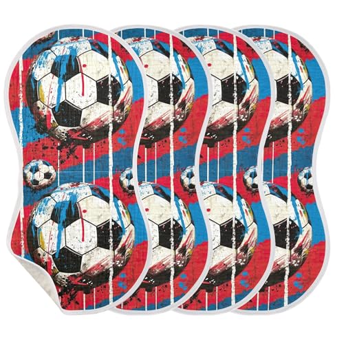 xigua Colorful Soccer Baby Burp Cloths for Newborn Boys and Girls 4 Pack, Soft & Absorbent Cotton Baby Burp Cloth, Baby Washcloths, Newborn Towel, Burp Rags3