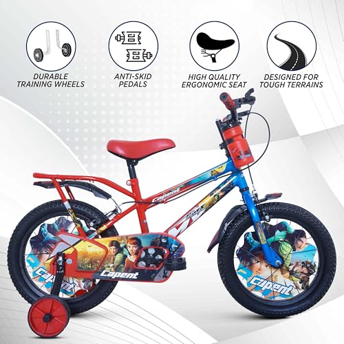 Image of CAPENT BMX 16T Kids Cycle with Carrier & Side Wheels | Rigid Suspension | 11 Inches Frame | Ideal for 4 to 6 Years Boys & Girls Kids Bike (Red-Blue)