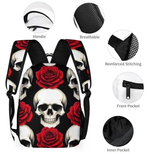 Backpack with Lunch Box & Cosmetic Bag Set Dark Black Red Rose Skull Bookbag Daypack Set Backpack with Lunch Bag Storage Bags3