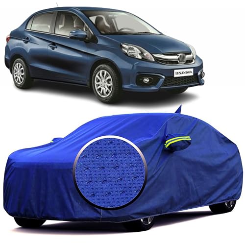 Image of 100% Waterproof 'BlueMax' Car Body Cover for Honda Amaze (2018-2023) with Mirror Pocket, Heat & UV Protection, Triple Stitched, Soft Lining, Full Bottom Elastic & Reflective Radium (Blue)