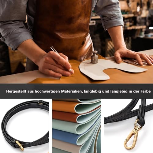 Frauen Leder Schulterriemen Trageriemen, Taschenriemen Leder Taschengurt Henkel Schwarz Gold Ledergurt Taschengurte Zum,Handtaschen Umhängetasche, Längenverstellbarer 100-120cm