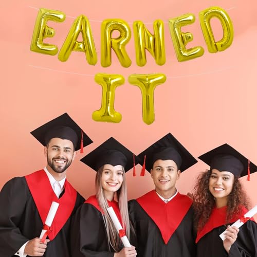 Image of TONIFUL Gold Earned It Graduation Balloon Banner 2026 Nurse Graduations Decorations,2026 Nursing Balloons Gold Earned It Nursing Balloons for Class of 2026 RN Grad Party Supplies