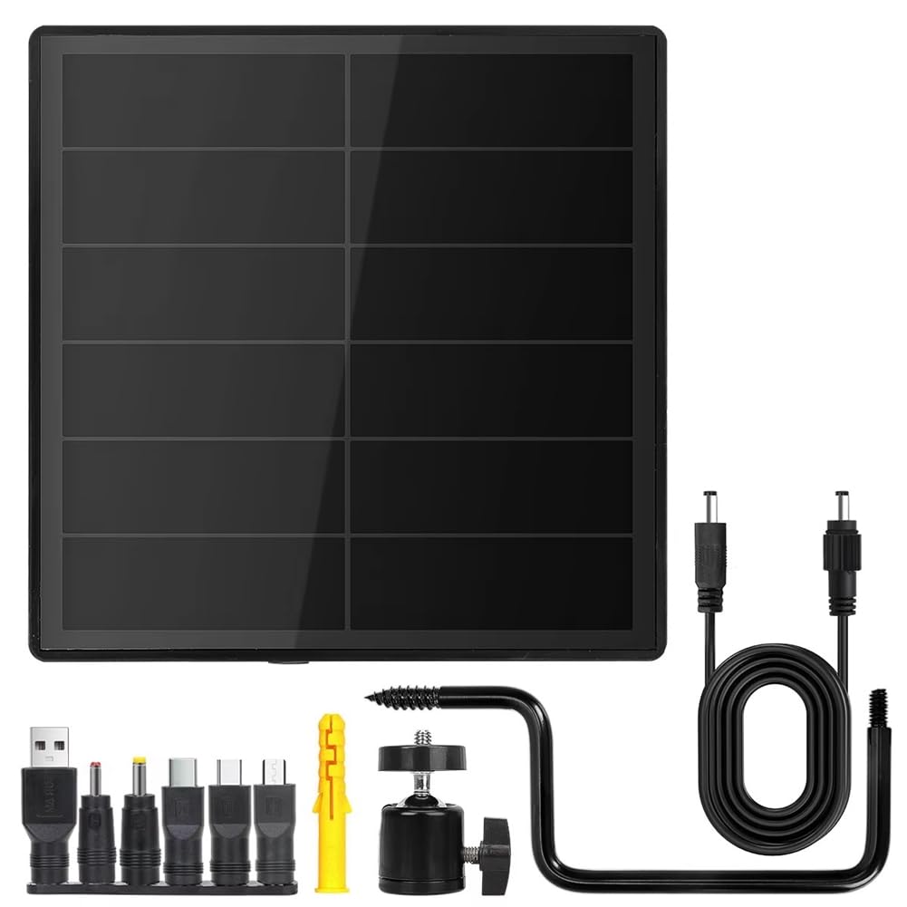 Jnchdghwa Black For Security Camera D5 5W Solar Panel With Dc 5.5X2.1 Port, 5V Output, Ip66 Waterproof Battery Charger For Doorbell