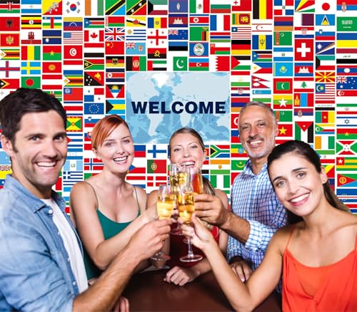 Image of World Flags Banner Decorations - 230 Country Flags, Olympic Party Welcome Backdrop, Multicultural Door Decor