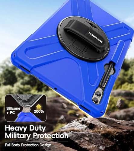Image of BRAECN Case Galaxy Tab S10 Plus / S9 Plus / S9 FE+ / S8 Plus / S7 Plus / S7 FE | 12.4 inch Shockproof Heavy Duty Full Body Protective Cover with Hand Strap & Kickstand, Shoulder Strap, S Pen Holder Blue