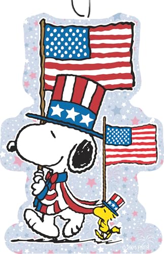 Image of Spoontiques Peanuts July 4th Air Freshener (3pk) - Themed Car Interior Accessories & Essentials, Hanging Air Freshener for Cars & Trucks, Long-Lasting Fragrance (New Car Scent)