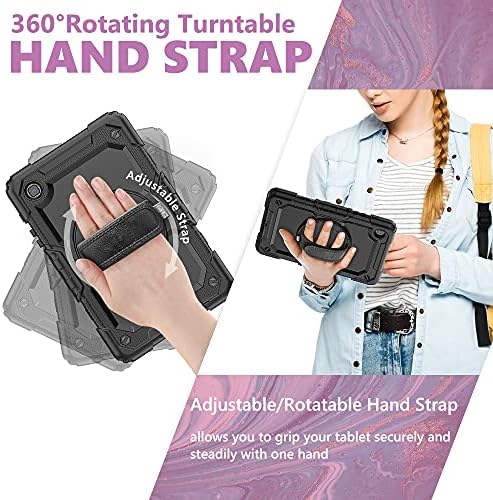 For Samsung Galaxy Tab A7 Lite Case, (SM-T227, SM-T225, SM-T220) Heavy Duty Hybrid Shockproof Carrying Shoulder Strap Cover compatible for Samsung Galaxy Tab A7 Lite 8.7 inch Case (Black)