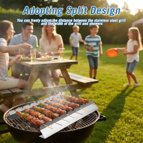 2 Stück Grillspieße Edelstahl Rack, BBQ Halterung 9 Einkerbung Rostfrei Spieße Rack Grillspieße Set für Camping Picknick Grillparty Wandern oder Picknick