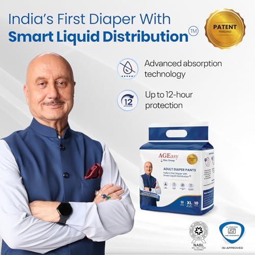 Image of AGEasy (Max Group) Adult Diapers | India's First Smart Liquid Distribution Pants | Gel-Lock Absorption | Up to 12-Hour Dryness | Anti-Sag | Invisible Fit | Odor Control | Unisex Fit (XL - Pack of 3)