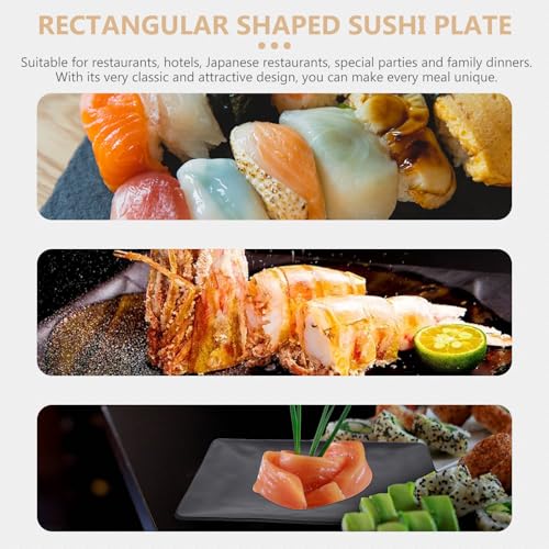 Set de 2 platos rectangulares negros de melamina para sushi miniatura 3